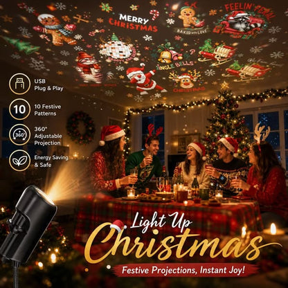 🎄🌟 Christmas Projection Night Light-Plug & Play HD Christmas Projector🎅