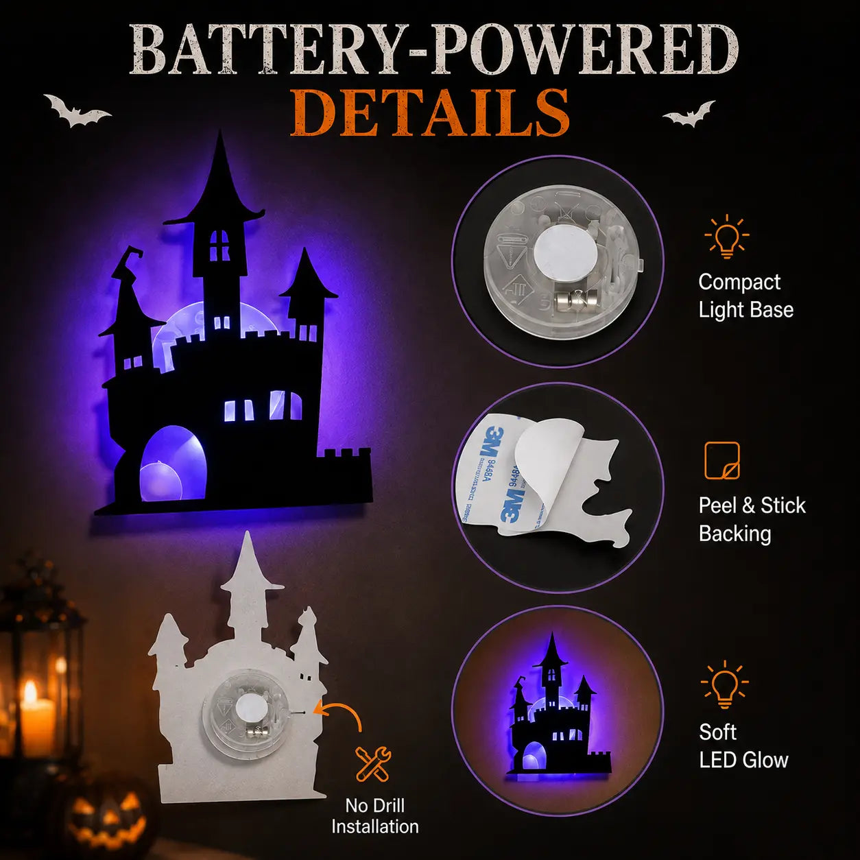 🔥LAST DAY 49% OFF🎃Halloween LED Wall Decor Lights, Peel & Stick Battery Powered Silhouette Stickers