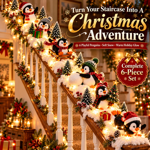 🐧 Merry Penguin Stairway™ – Lighted Christmas Railing Decor