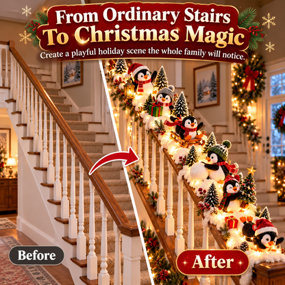 🐧 Merry Penguin Stairway™ – Lighted Christmas Railing Decor