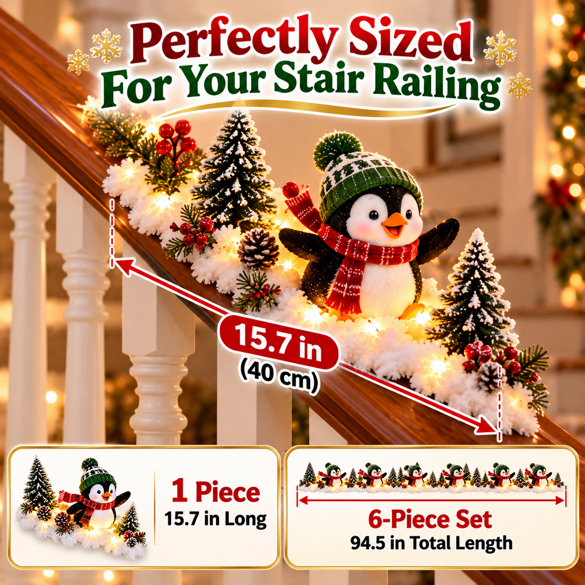 🐧 Merry Penguin Stairway™ – Lighted Christmas Railing Decor