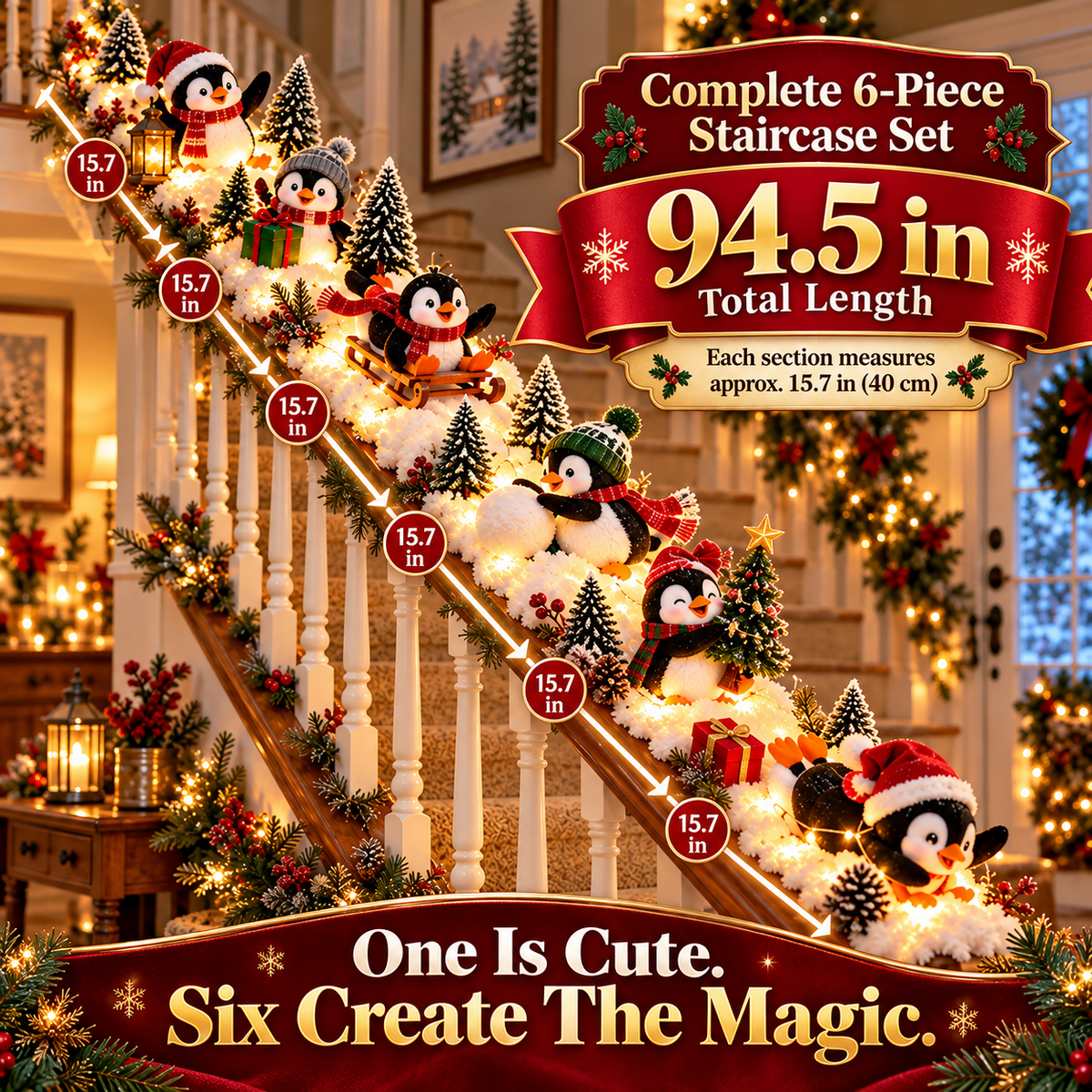 🐧 Merry Penguin Stairway™ – Lighted Christmas Railing Decor