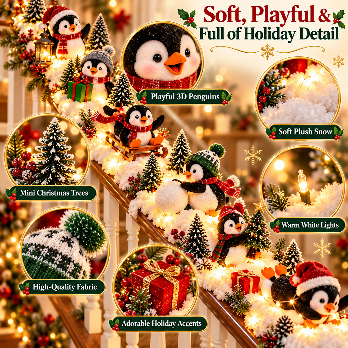 🐧 Merry Penguin Stairway™ – Lighted Christmas Railing Decor