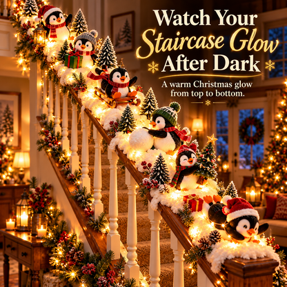 🐧 Merry Penguin Stairway™ – Lighted Christmas Railing Decor