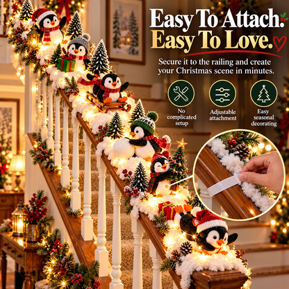🐧 Merry Penguin Stairway™ – Lighted Christmas Railing Decor