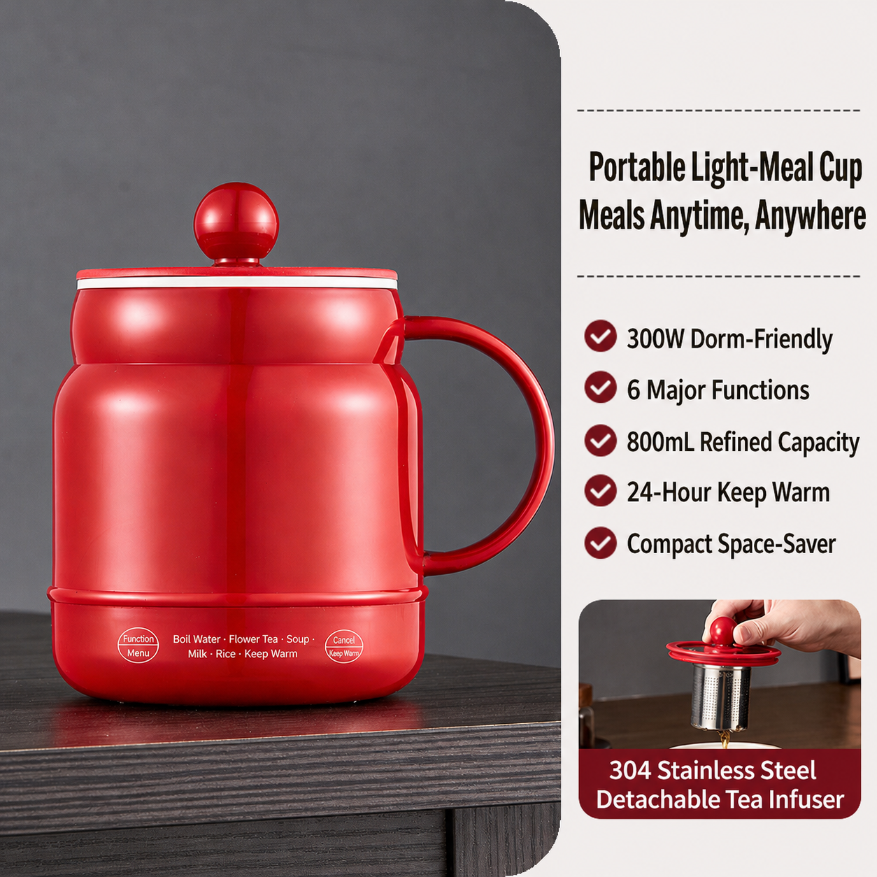 🍲 6-in-1 Mini Electric Cooker – 800mL Portable Cooking Cup