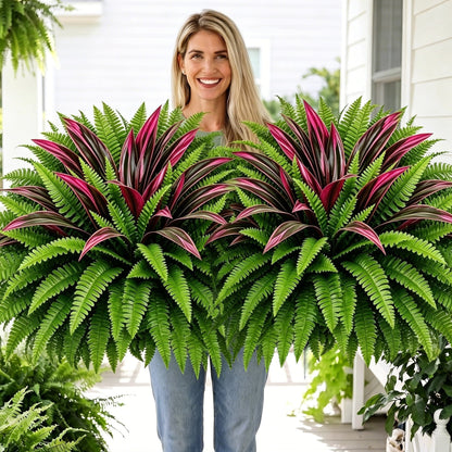 💥BUY 1 GET 1 FREE (2 PCS)🔥 48' Large UV-Resistant Artificial Fern & Red Dracaena Decorative Plants – Full, Lush & Fade-Resistant!