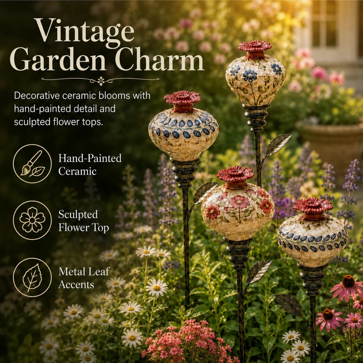 🐦🌸Vintage Ceramic Hummingbird Feeder Garden Decor Stake – Decorative Outdoor Bird Feeder