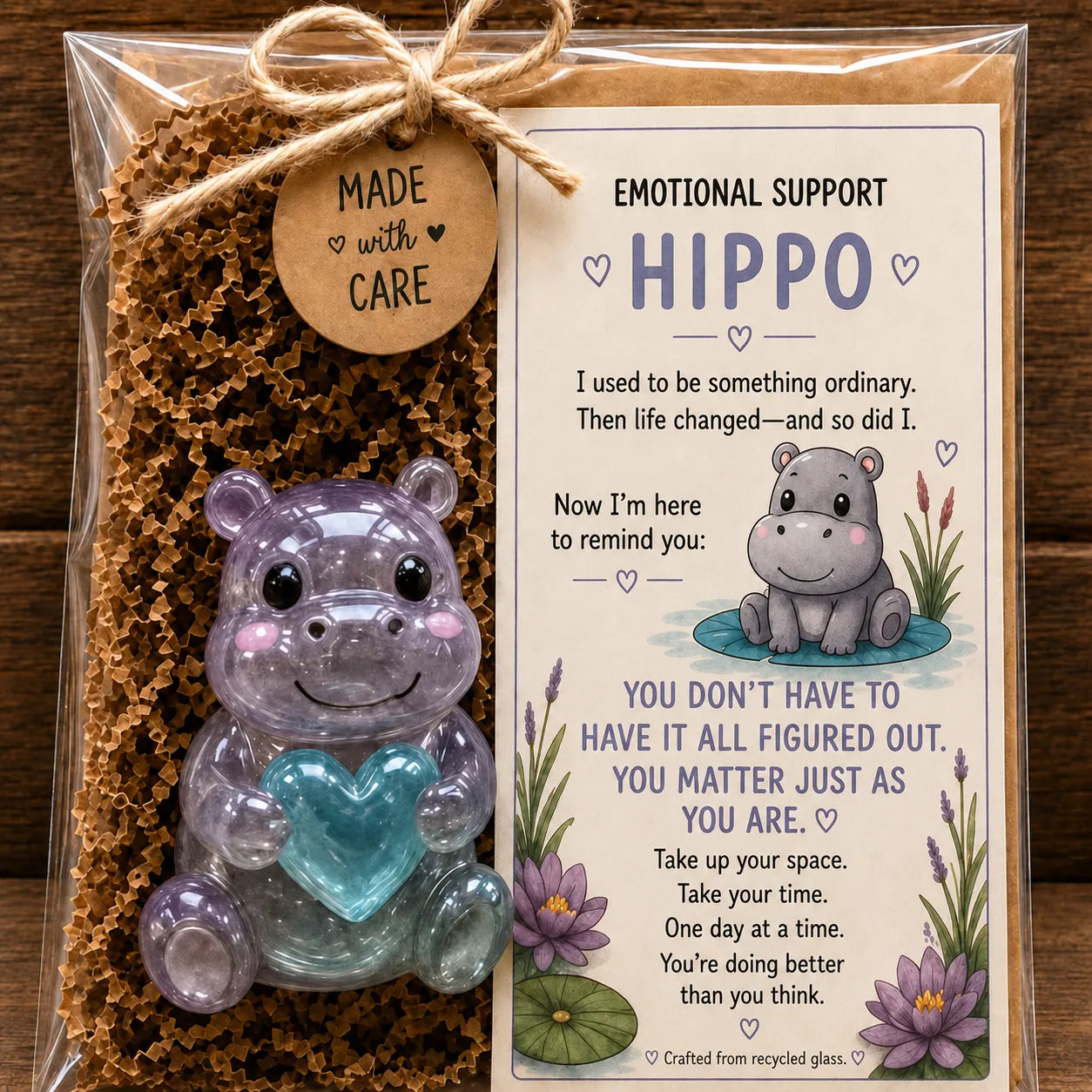 🌸🐝🦛 Emotional Glass Support Animal Gift Set – A Meaningful Little Reminder That You Matter 💕
