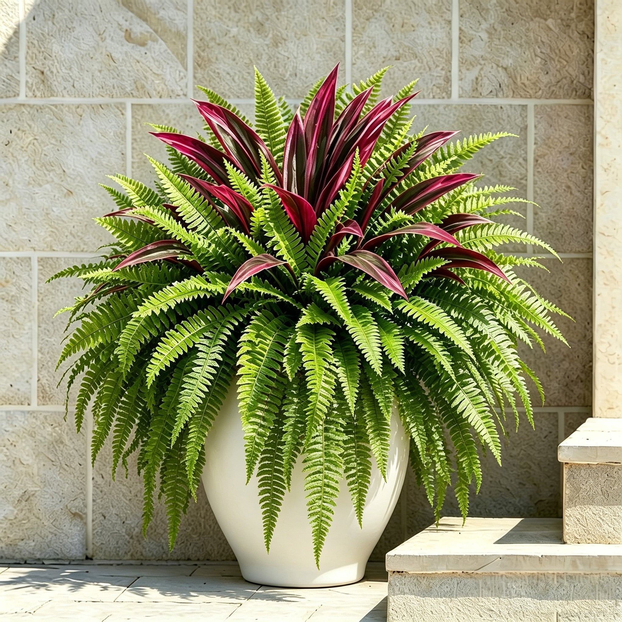 💥BUY 1 GET 1 FREE (2 PCS)🔥 48' Large UV-Resistant Artificial Fern & Red Dracaena Decorative Plants – Full, Lush & Fade-Resistant!