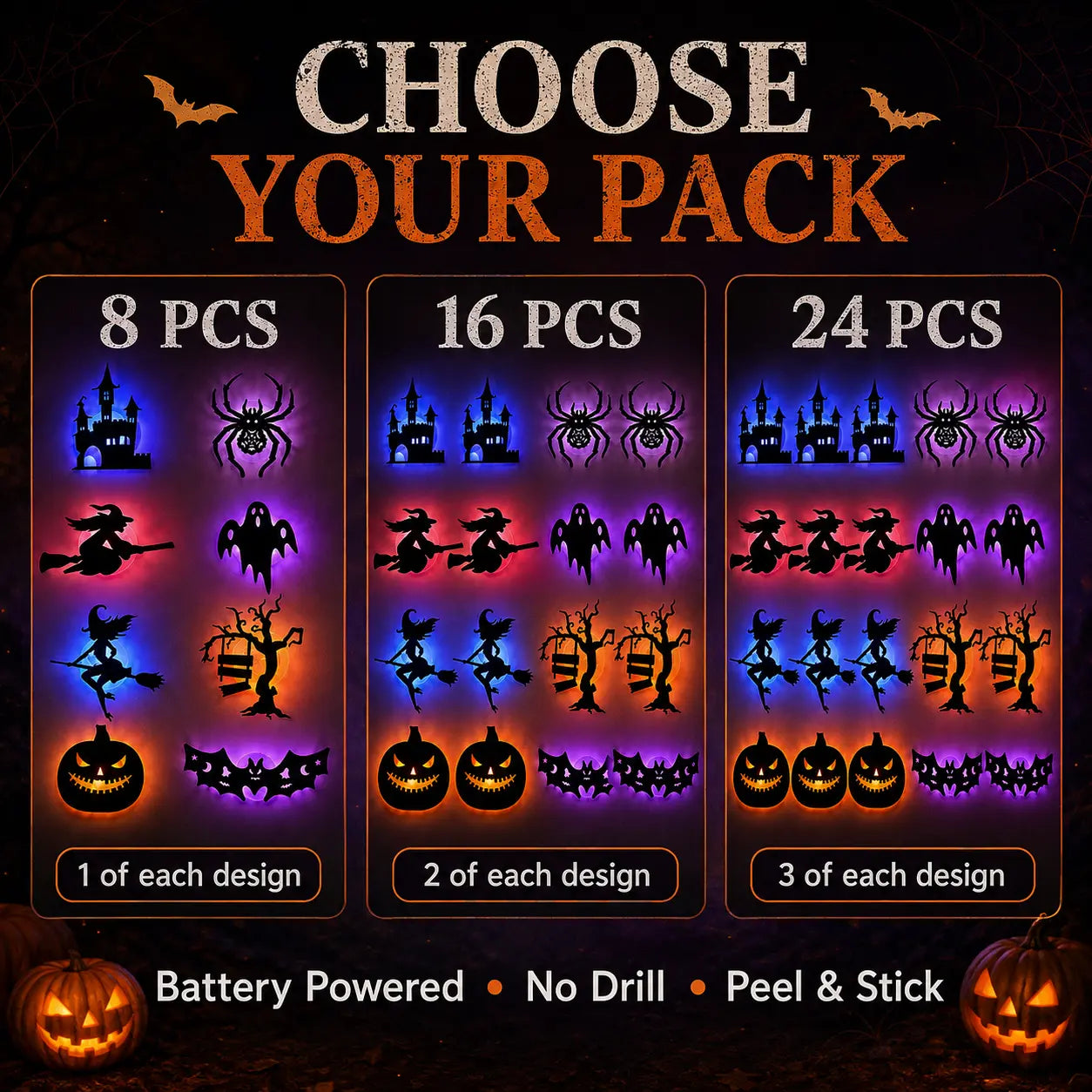 🔥LAST DAY 49% OFF🎃Halloween LED Wall Decor Lights, Peel & Stick Battery Powered Silhouette Stickers