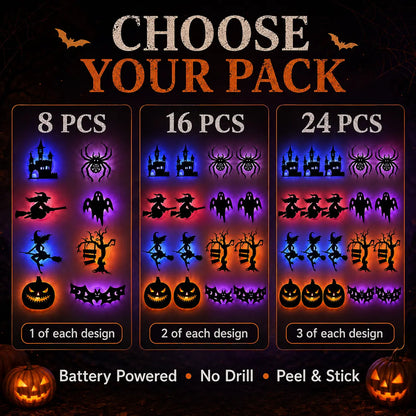 🔥LAST DAY 49% OFF🎃Halloween LED Wall Decor Lights, Peel & Stick Battery Powered Silhouette Stickers