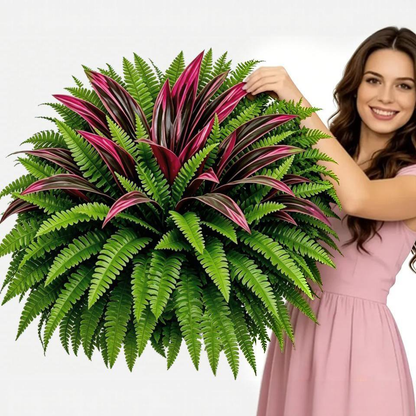 💥BUY 1 GET 1 FREE (2 PCS)🔥 48' Large UV-Resistant Artificial Fern & Red Dracaena Decorative Plants – Full, Lush & Fade-Resistant!