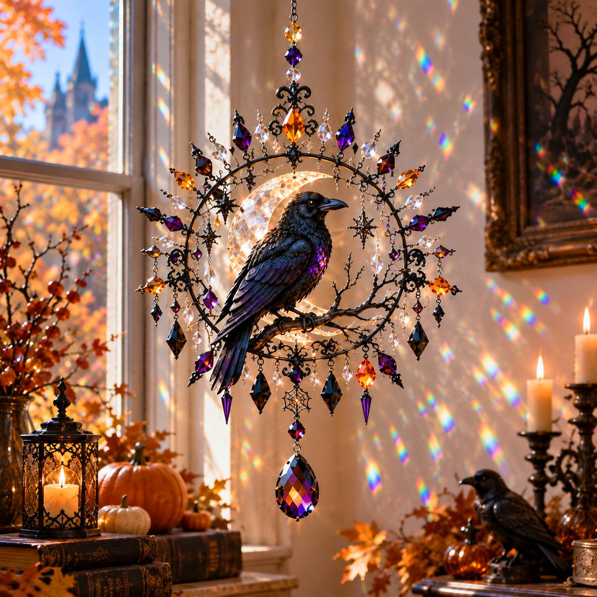 Enchanted raven crystal suncatcher