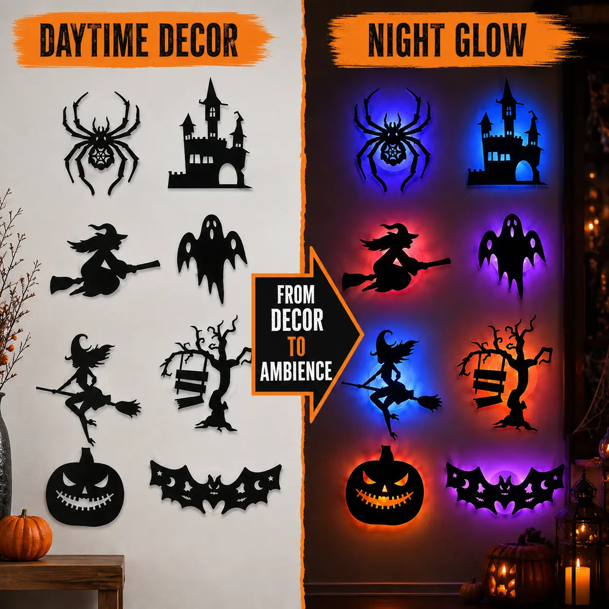🔥LAST DAY 49% OFF🎃Halloween LED Wall Decor Lights, Peel & Stick Battery Powered Silhouette Stickers