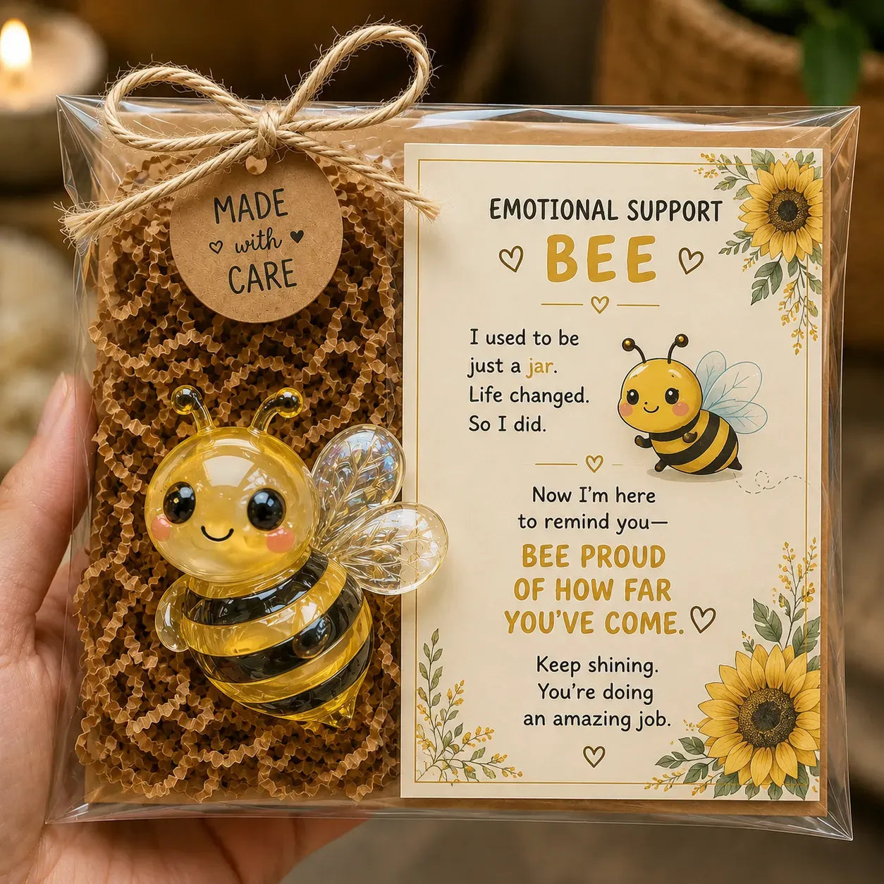🌸🐝🦛 Emotional Glass Support Animal Gift Set – A Meaningful Little Reminder That You Matter 💕