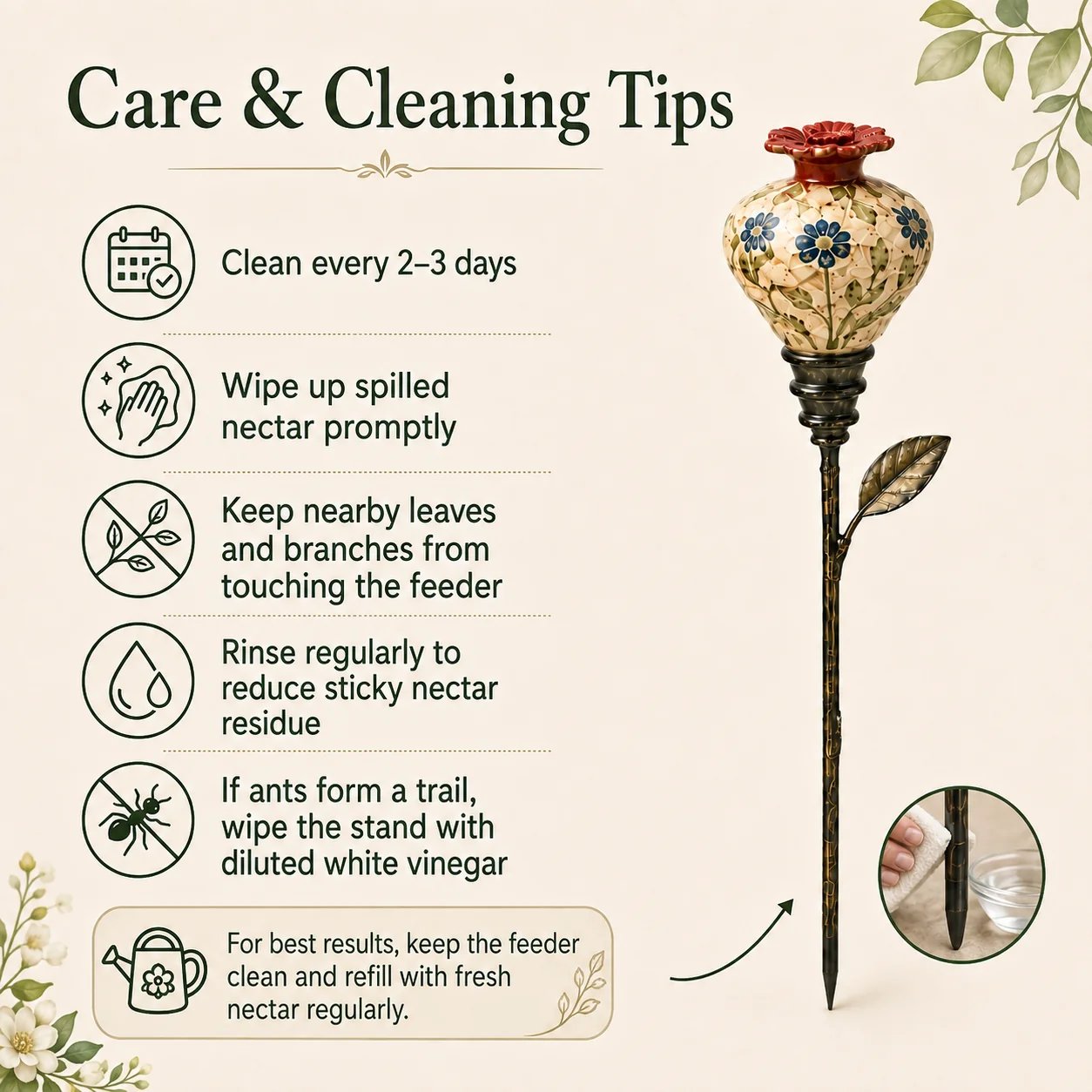 🐦🌸Vintage Ceramic Hummingbird Feeder Garden Decor Stake – Decorative Outdoor Bird Feeder
