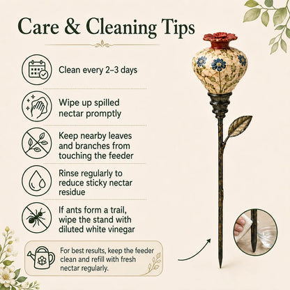 🐦🌸Vintage Ceramic Hummingbird Feeder Garden Decor Stake – Decorative Outdoor Bird Feeder