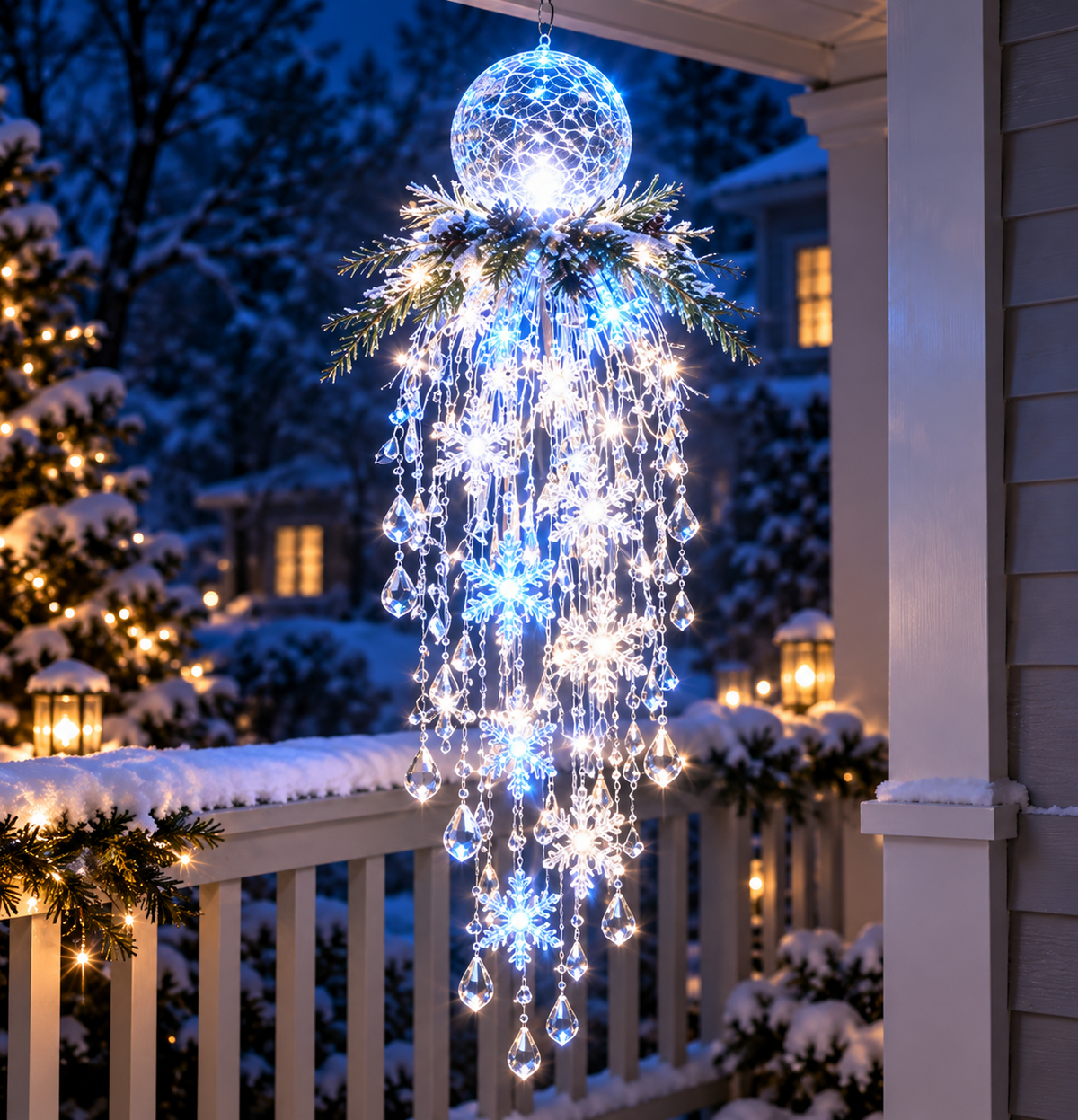 Crystal Cascade Christmas Ligh – Hanging Snowflake & Crystal LED Porch Décor ✨❄️
