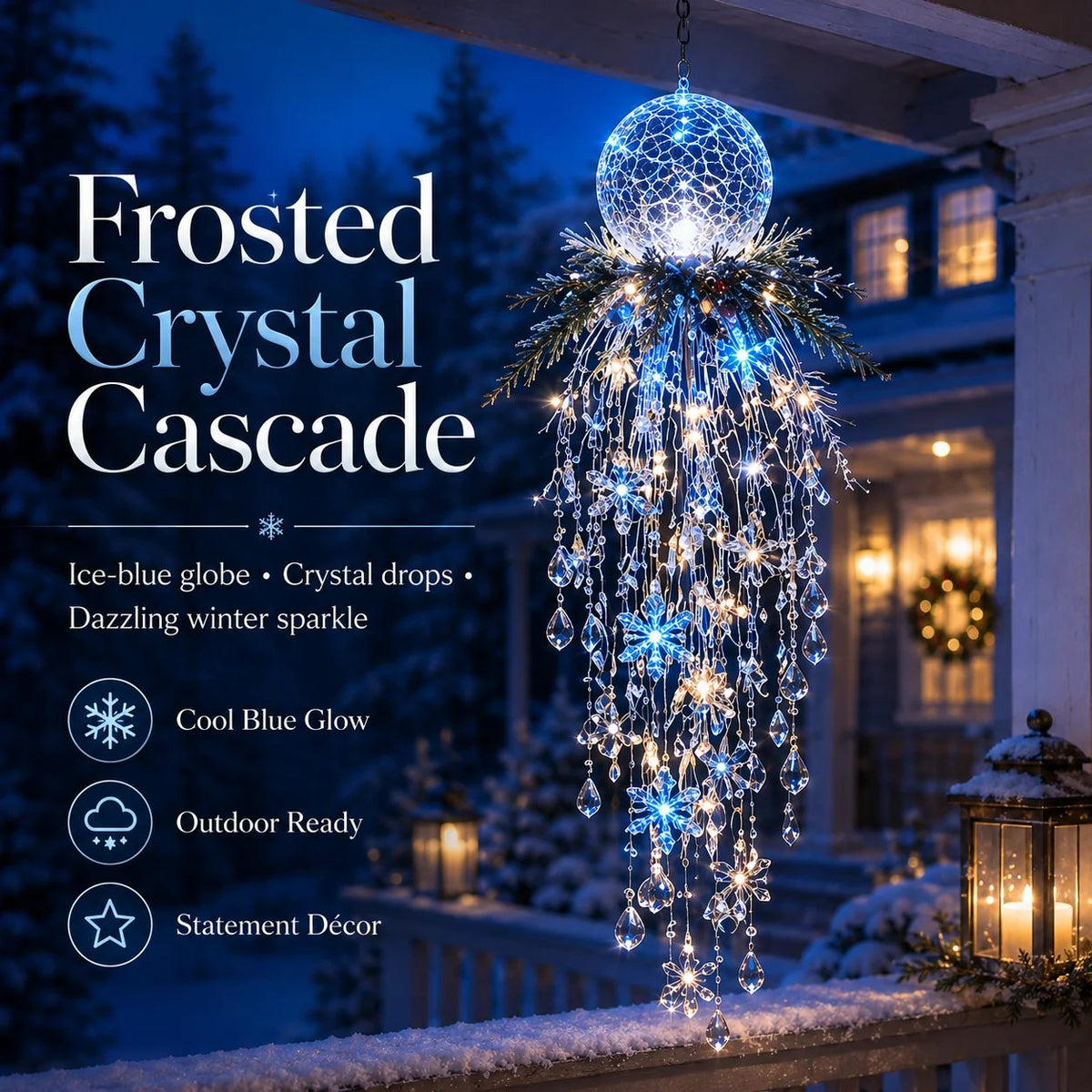 Crystal Cascade Christmas Ligh – Hanging Snowflake & Crystal LED Porch Décor ✨❄️