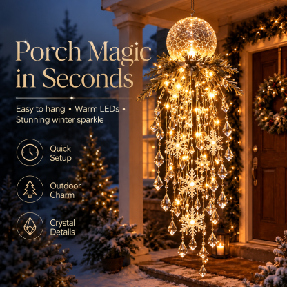 Crystal Cascade Christmas Ligh – Hanging Snowflake & Crystal LED Porch Décor ✨❄️