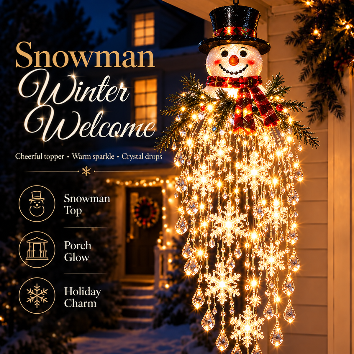 Crystal Cascade Christmas Ligh – Hanging Snowflake & Crystal LED Porch Décor ✨❄️