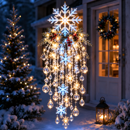 Crystal Cascade Christmas Ligh – Hanging Snowflake & Crystal LED Porch Décor ✨❄️