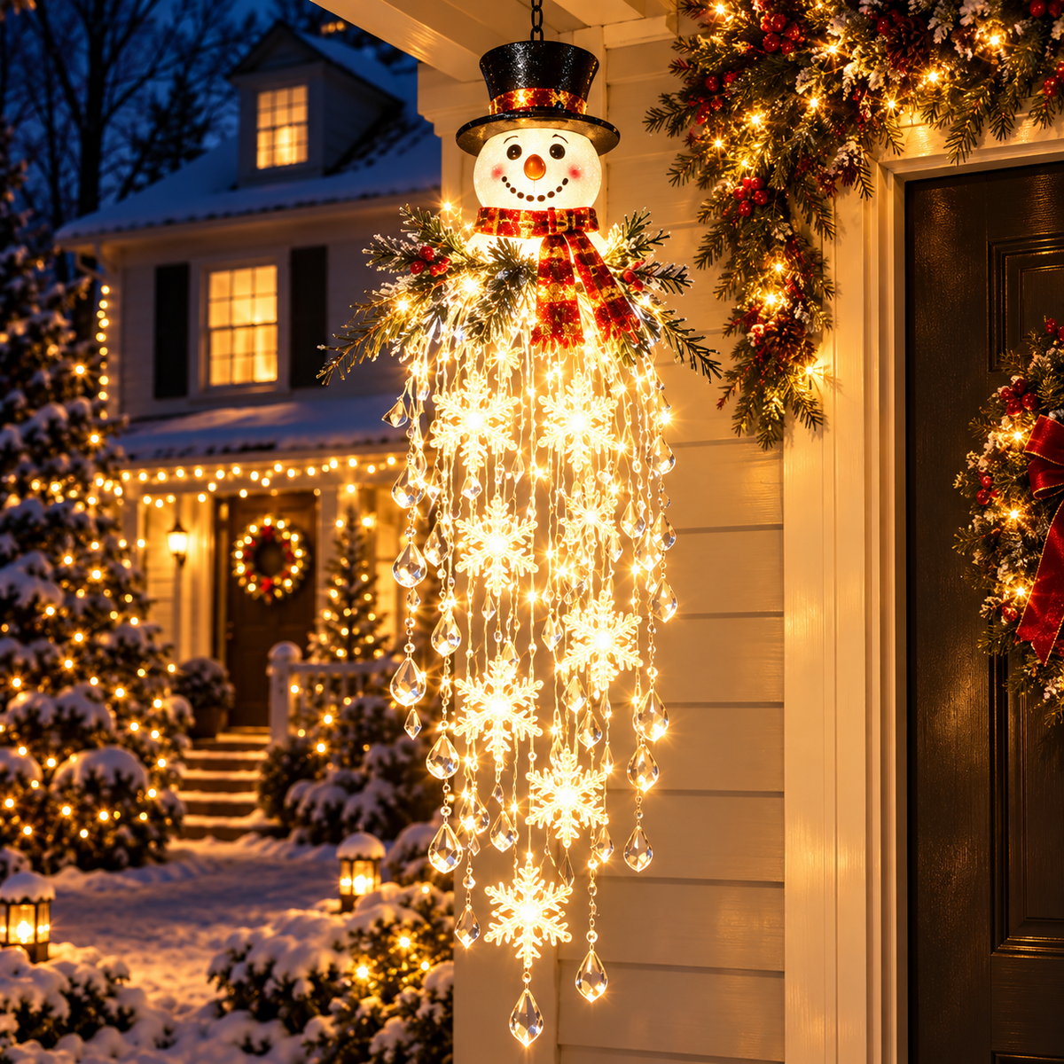 Crystal Cascade Christmas Ligh – Hanging Snowflake & Crystal LED Porch Décor ✨❄️