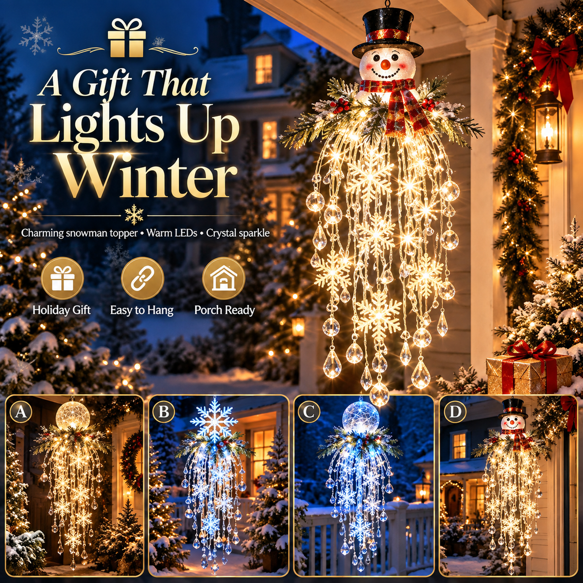 Crystal Cascade Christmas Ligh – Hanging Snowflake & Crystal LED Porch Décor ✨❄️