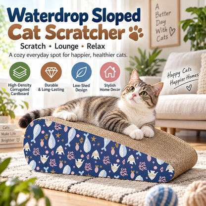 🐾 Waterdrop Sloped Cat Scratcher – High-Density Corrugated Cardboard Lounge & Scratch Board for Indoor Cats 🐱