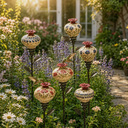 🐦🌸Vintage Ceramic Hummingbird Feeder Garden Decor Stake – Decorative Outdoor Bird Feeder