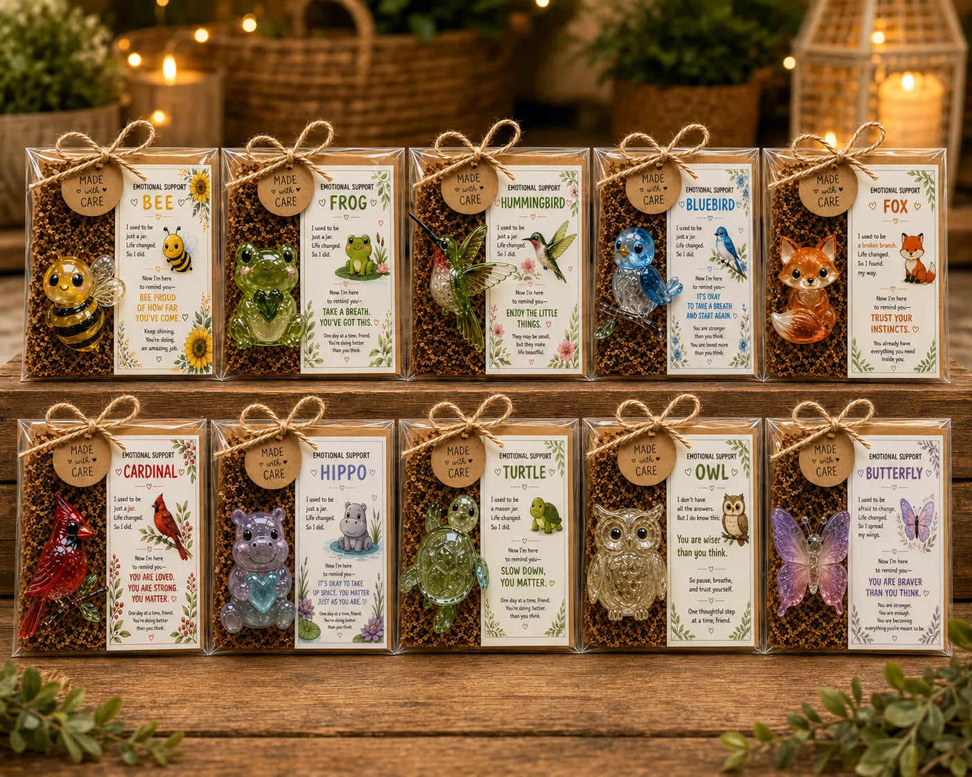 🌸🐝🦛 Emotional Glass Support Animal Gift Set – A Meaningful Little Reminder That You Matter 💕