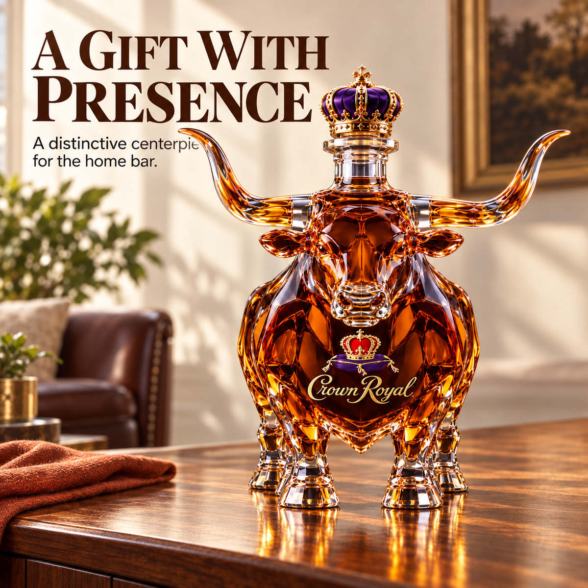 👑🐂 Texas Longhorn Crystal Whiskey Bottle