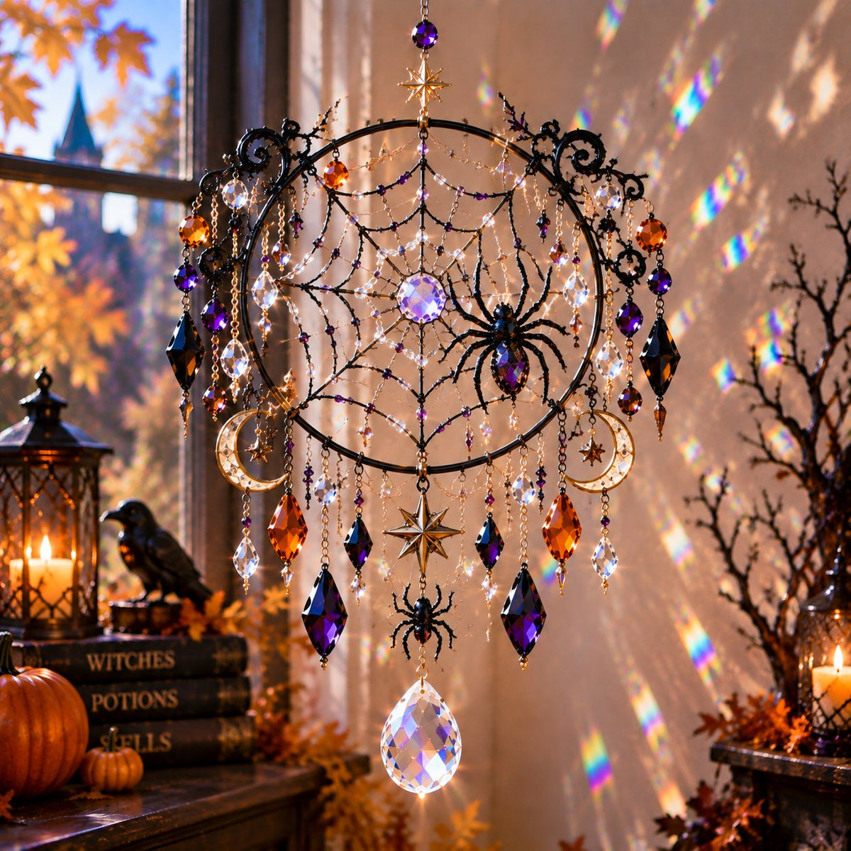 Spider web Halloween crystal suncatcher
