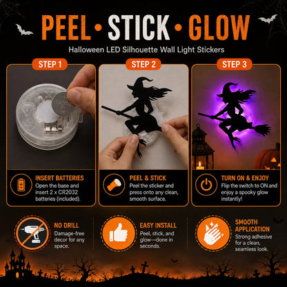 🔥LAST DAY 49% OFF🎃Halloween LED Wall Decor Lights, Peel & Stick Battery Powered Silhouette Stickers