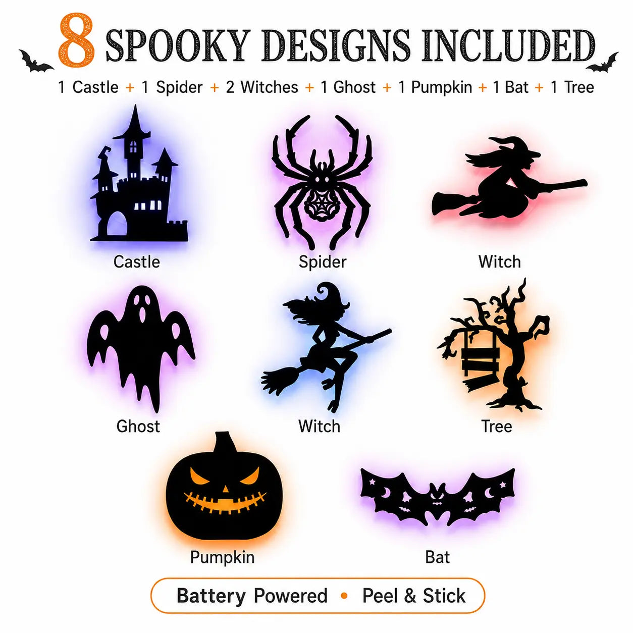 🔥LAST DAY 49% OFF🎃Halloween LED Wall Decor Lights, Peel & Stick Battery Powered Silhouette Stickers