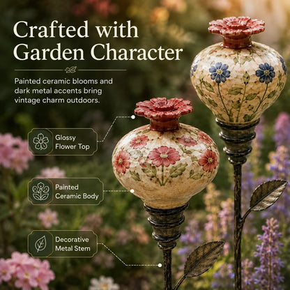 🐦🌸Vintage Ceramic Hummingbird Feeder Garden Decor Stake – Decorative Outdoor Bird Feeder