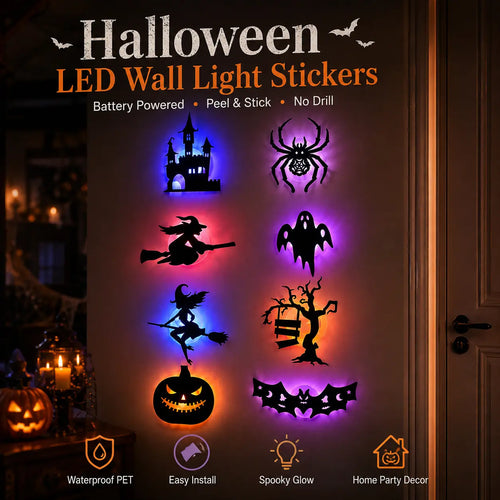 🔥LAST DAY 49% OFF🎃Halloween LED Wall Decor Lights, Peel & Stick Battery Powered Silhouette Stickers