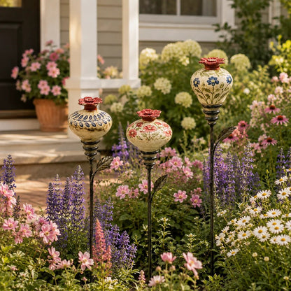 🐦🌸Vintage Ceramic Hummingbird Feeder Garden Decor Stake – Decorative Outdoor Bird Feeder