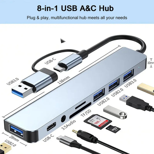🔥8-in-1 USB-C Hub Multiport Adapter with 100W PD, USB 3.0 & SD/TF Card Reader